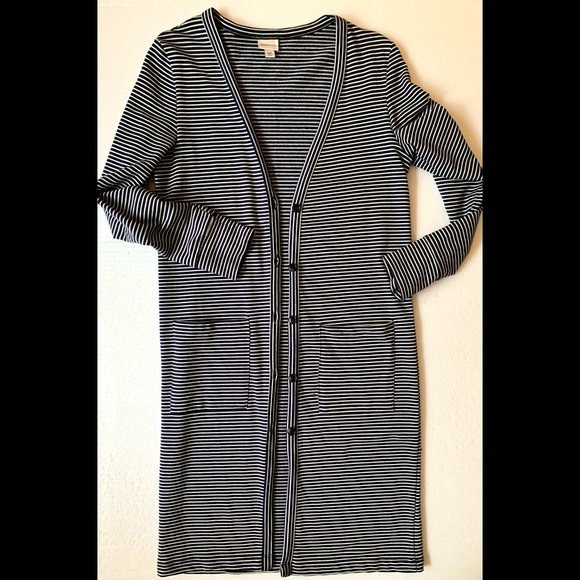 MERONA Navy Blue White Striped Cotton Duster Cardigan Dress - Picture 4 of 5